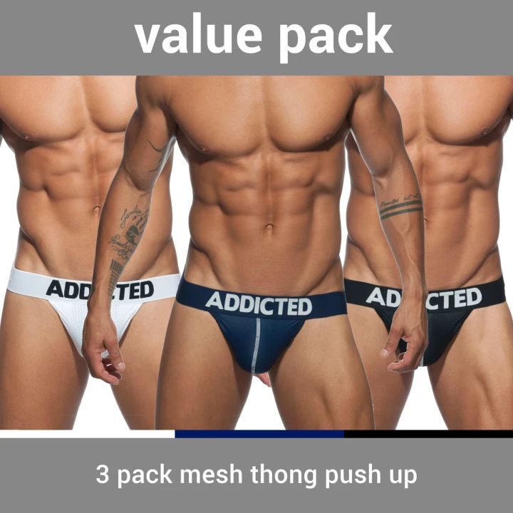 3x stringi męskie Push Up Mesh Addicted